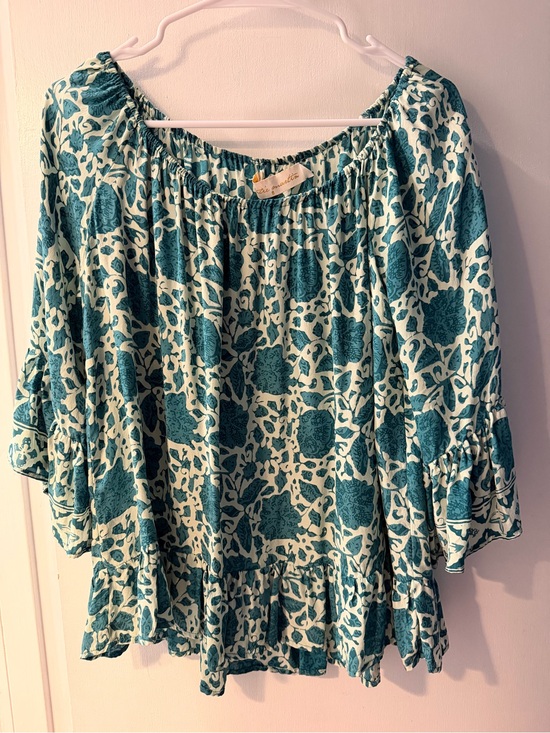 Natalie Martin Tops - Natalie Martin Teal Floral Peasant Top - 100% Silk